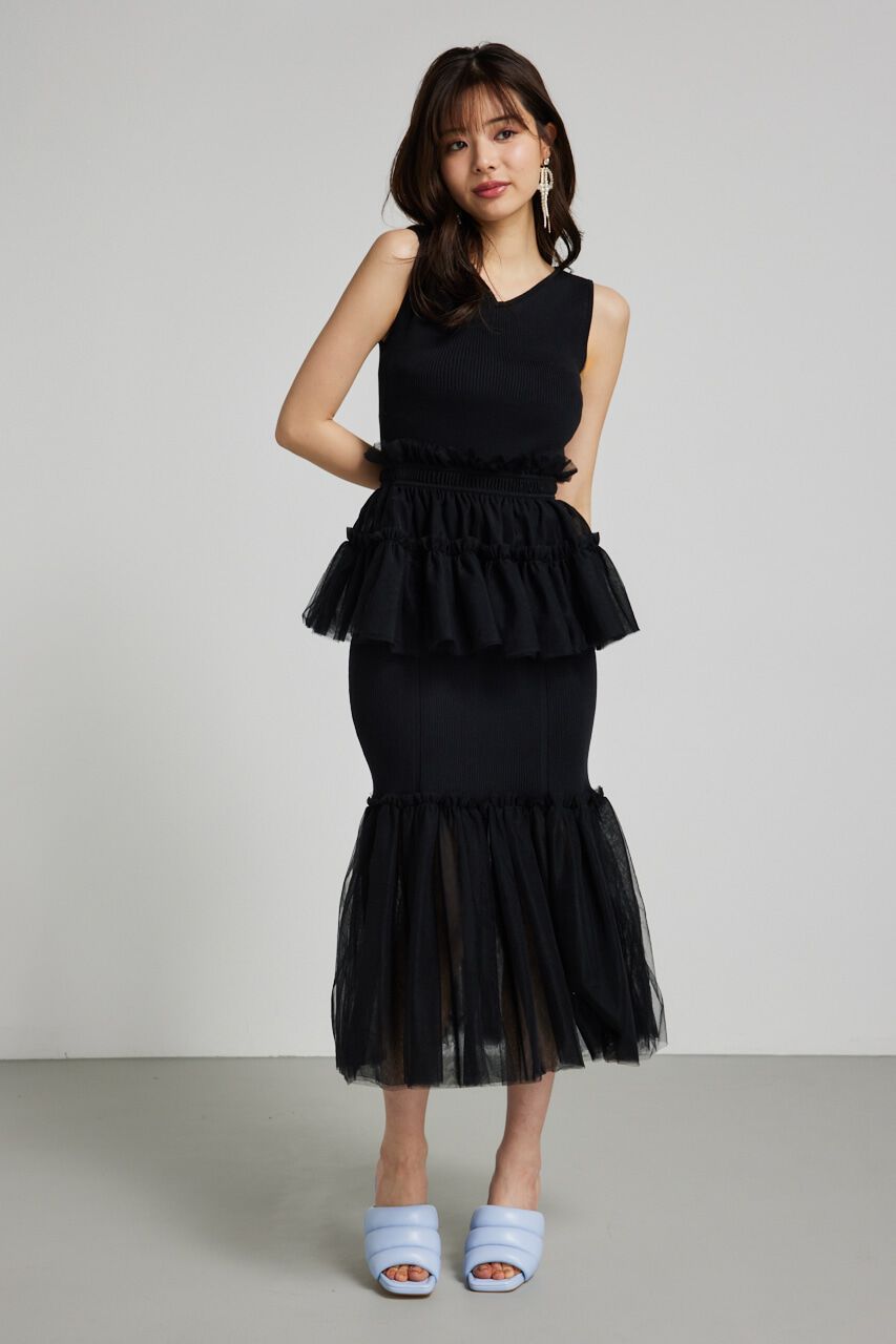 rienda「many wayチュールペプラムset Knit OP」|ワンピース|BLK