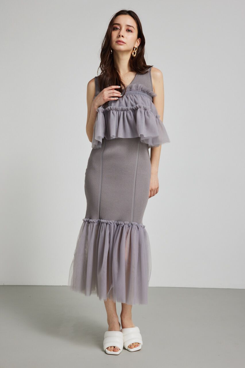 rienda「many wayチュールペプラムset Knit OP」|ワンピース|