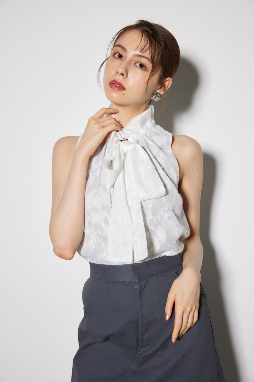 rienda「ギャザーフリルネックボウタイブラウス」|シャツ・ブラウス|WHT