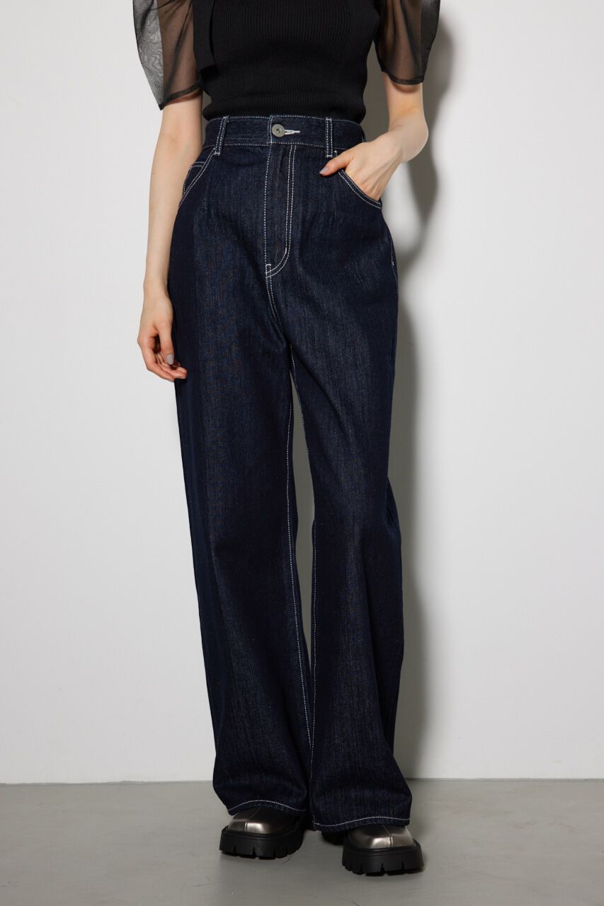 rienda「スリムタックワイドデニムパンツ」|デニム|