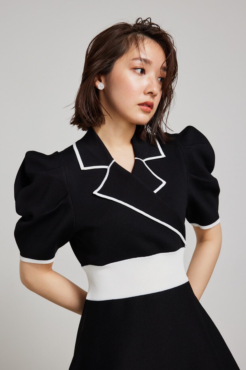 rienda「テーラードカラーミニフレアハーフスリーヴニットワンピース」|ワンピース|