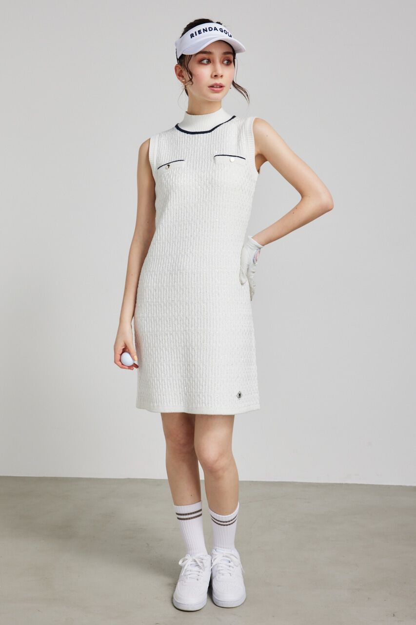 rienda「シャイニーツイードモックネックニットOP」|ワンピース|