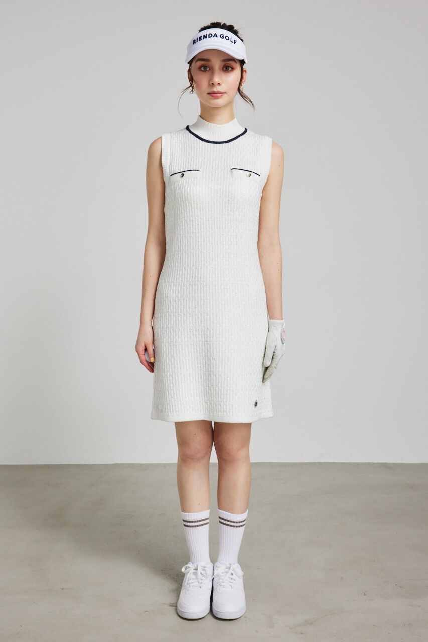 rienda「シャイニーツイードモックネックニットOP」|ワンピース|