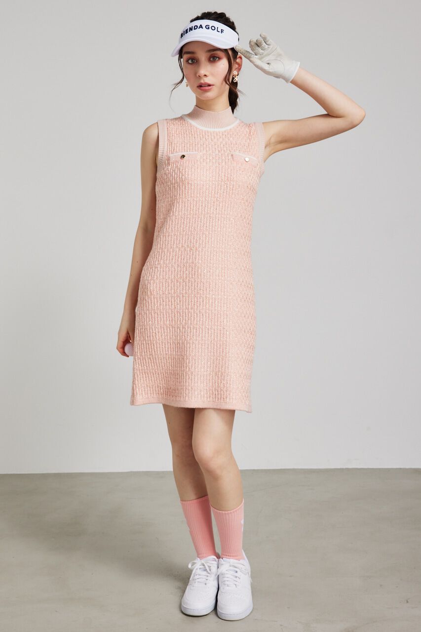 rienda「シャイニーツイードモックネックニットOP」|ワンピース|