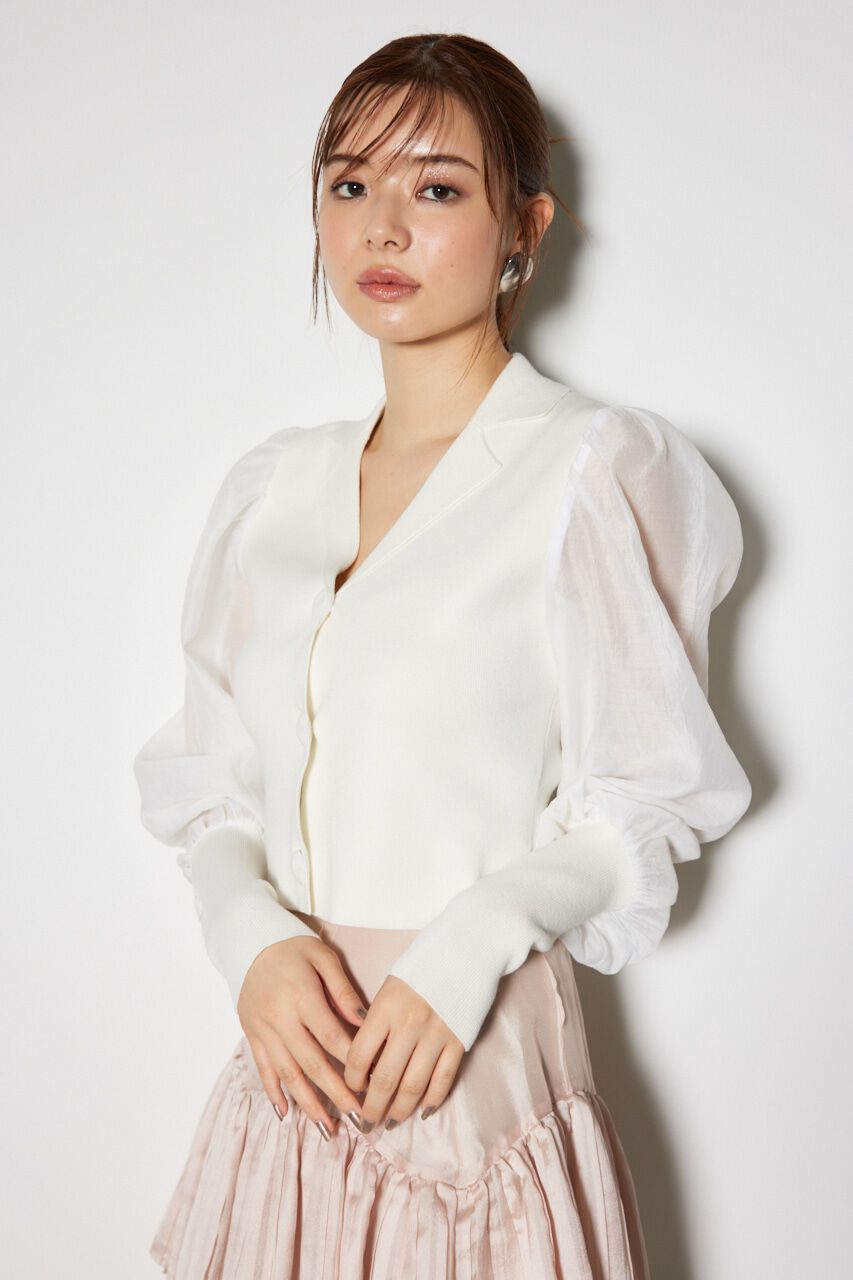 rienda「シアースリーブテーラーカラーニットトップス」|ニット・セーター|