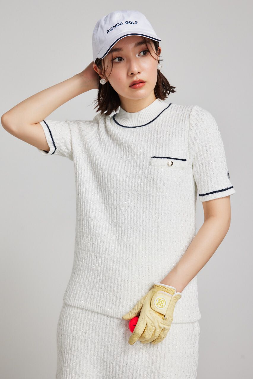 rienda「シャイニーツイードモックネックニットTOP」|ニット・セーター|
