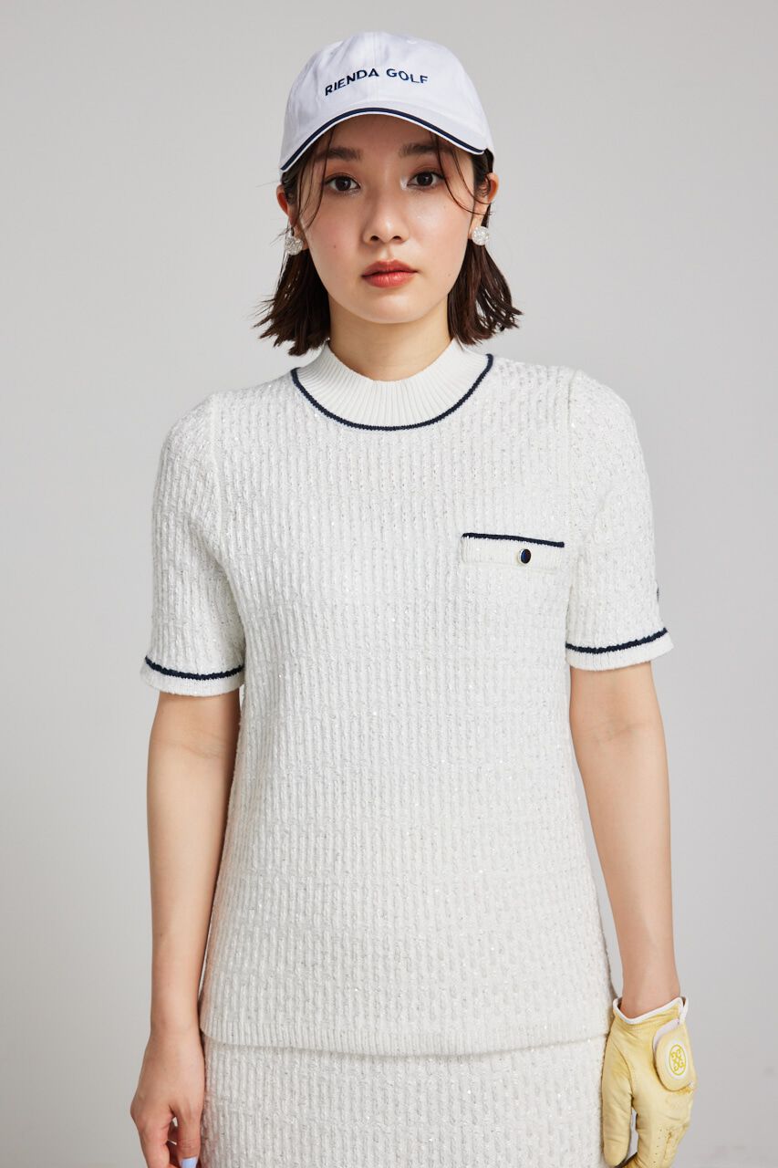 rienda「シャイニーツイードモックネックニットTOP」|ニット・セーター|