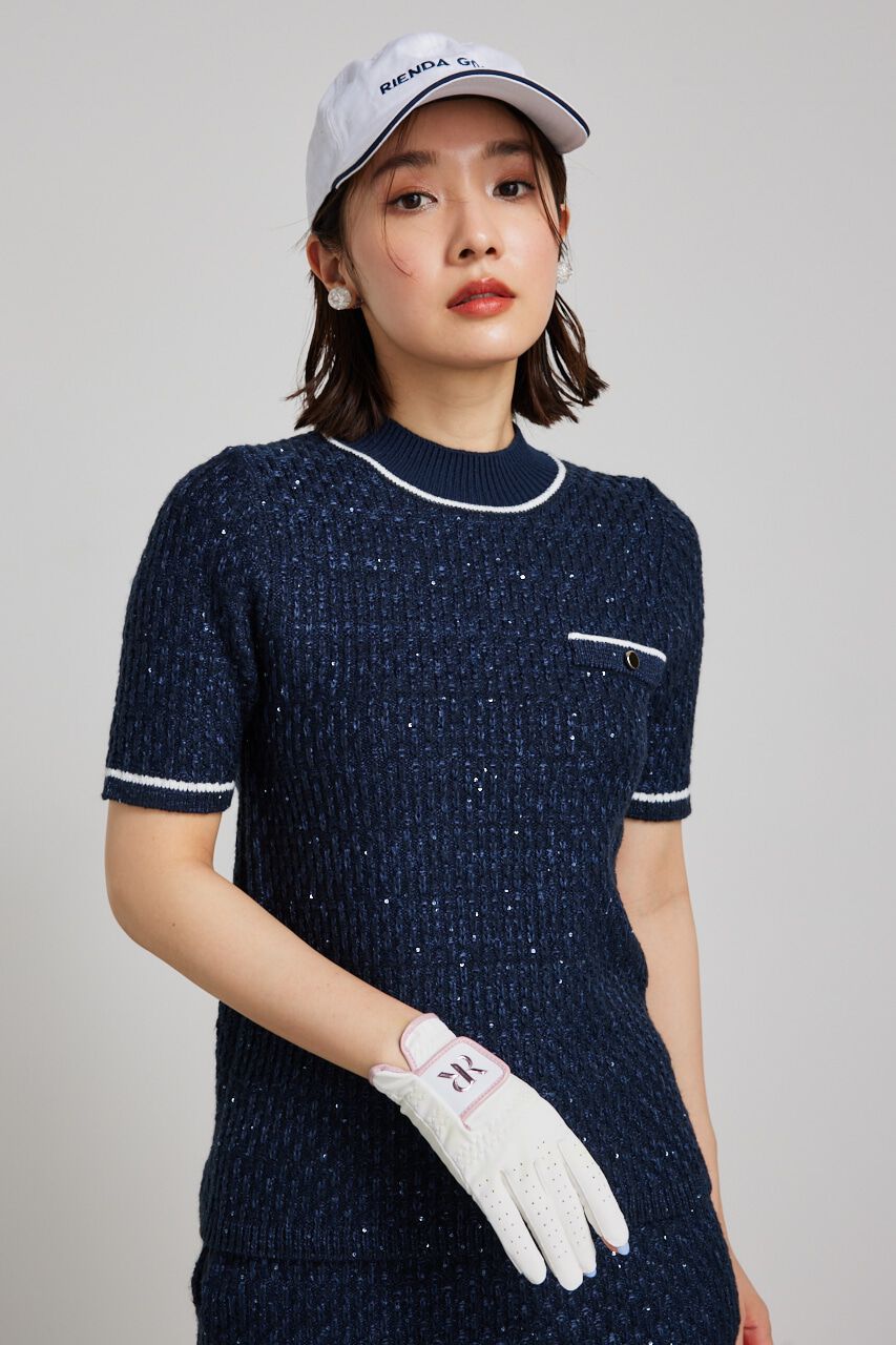 rienda「シャイニーツイードモックネックニットTOP」|ニット・セーター|
