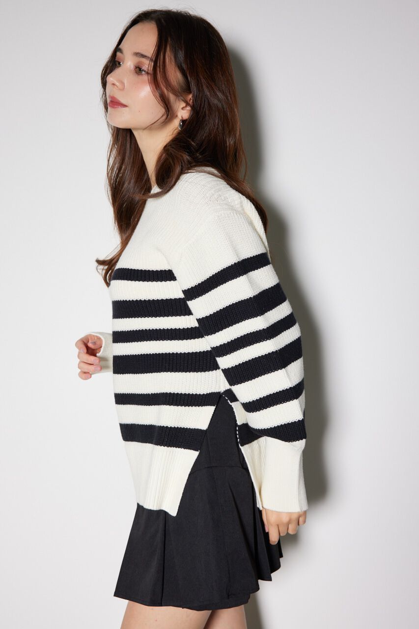 rienda「ボーダースリット ニット トップス」|ニット・セーター|