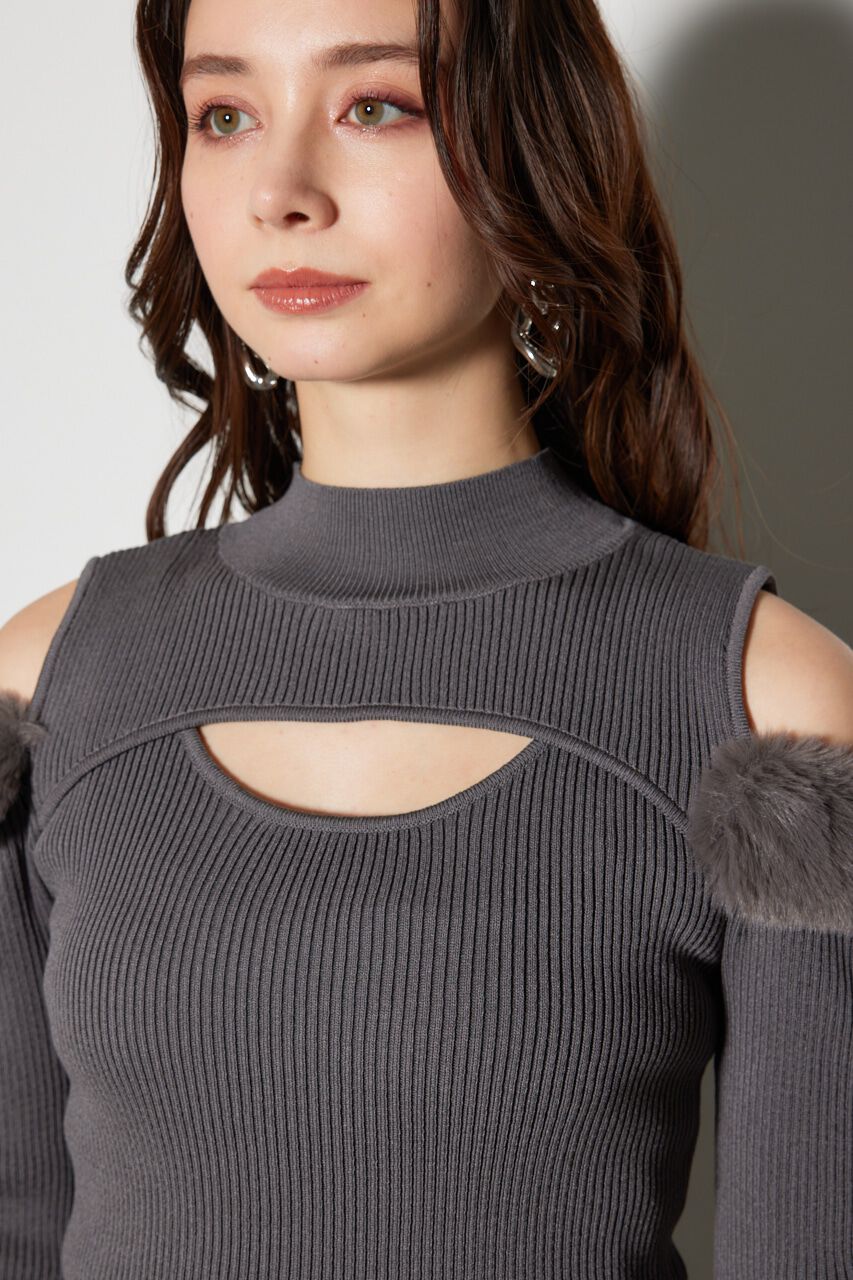 rienda「フェイクファーカッティングニットトップス」|ニット・セーター|