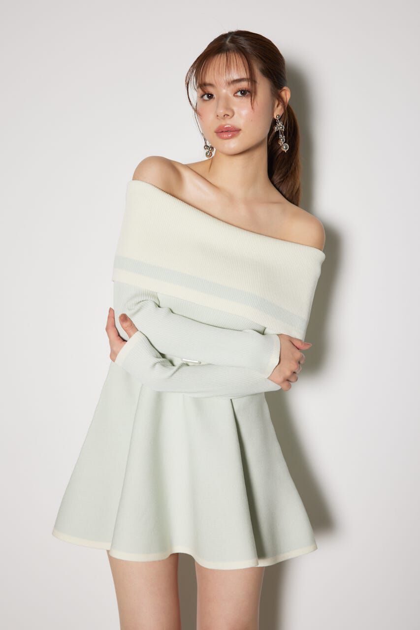 rienda「バイカラーオフショルフレアミニニットワンピース」|ワンピース|