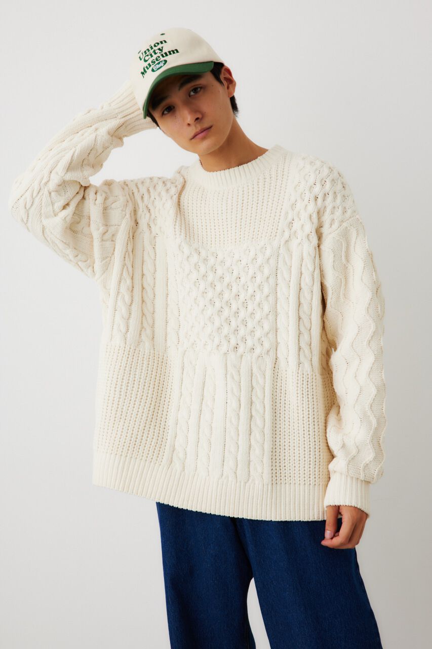 RODEO CROWNS「メンズモールケーブルニットトップス」|ニット・セーター|