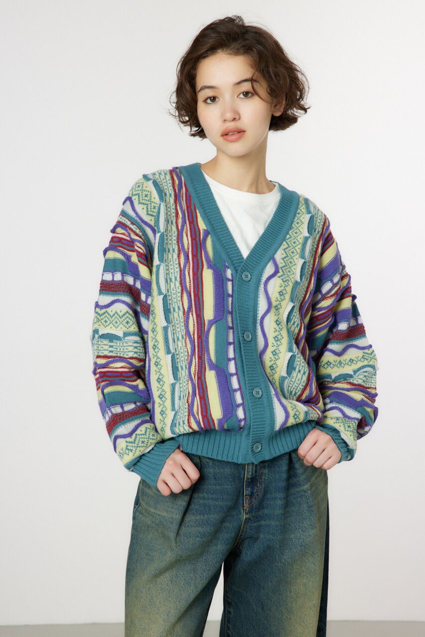RODEO CROWNS「3Dマルチカラーニットカーディガン」|カーディガン|柄GRN5
