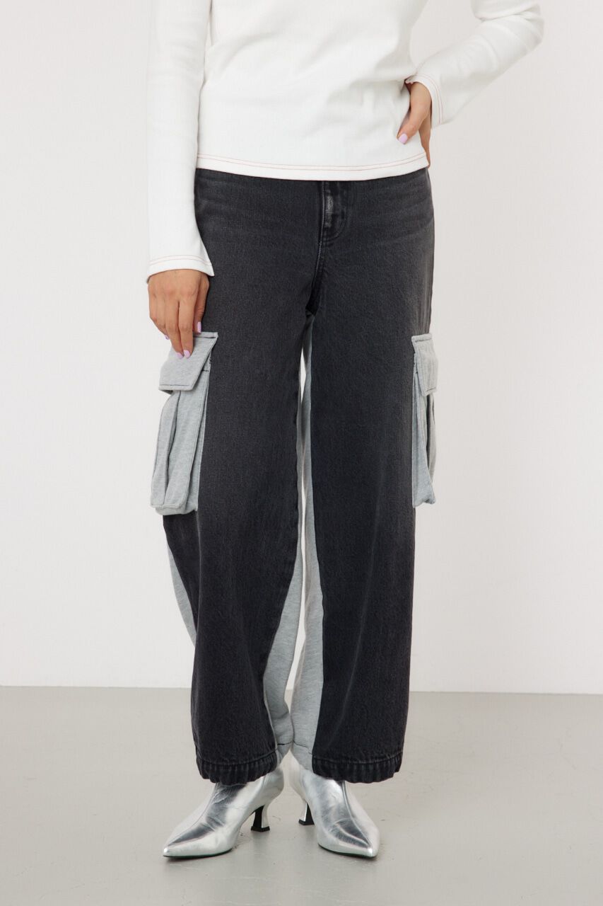 RODEO CROWNS「デニムコンビカーゴパンツ」|デニム|BLK