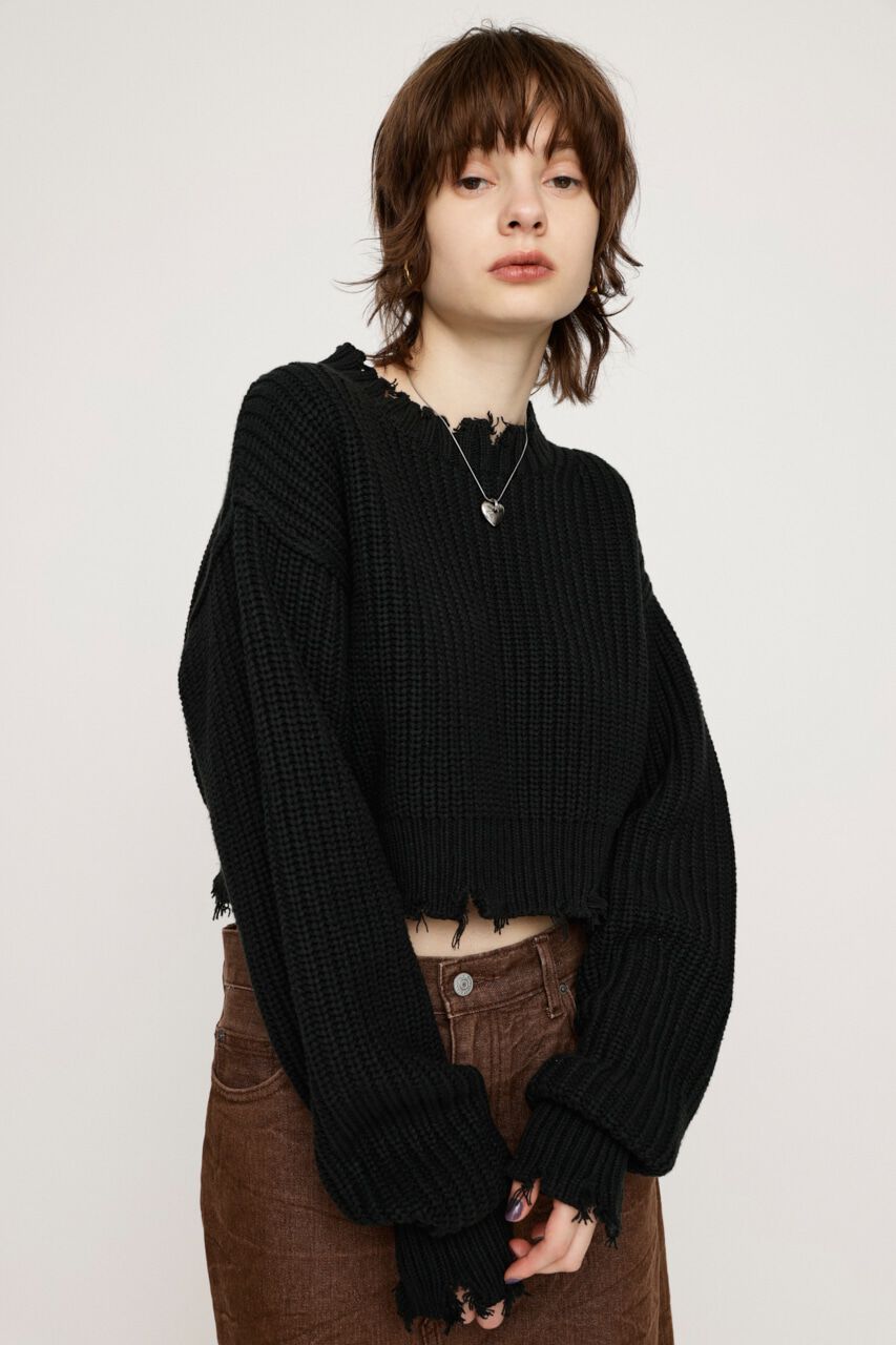 SLY「DAMAGE CROPPED KNIT トップス」|ニット・セーター|