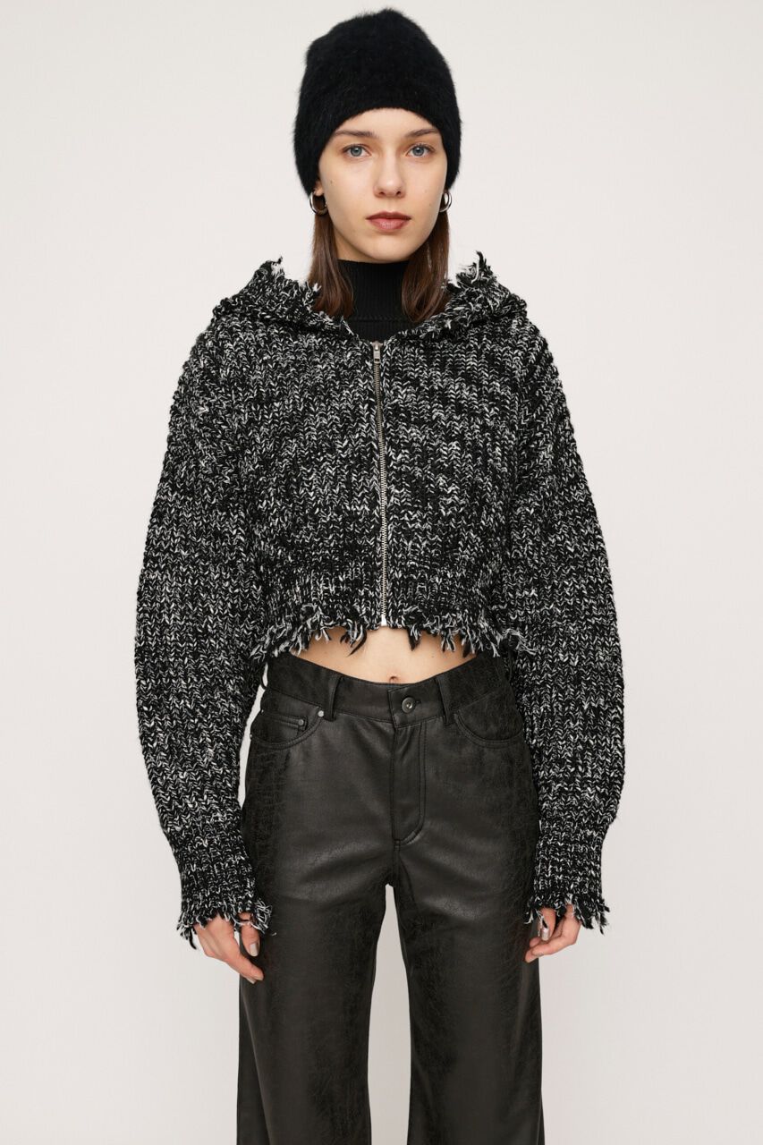 SLY「DAMAGED CHUNKY HOODIE」|カーディガン|M/BLK7