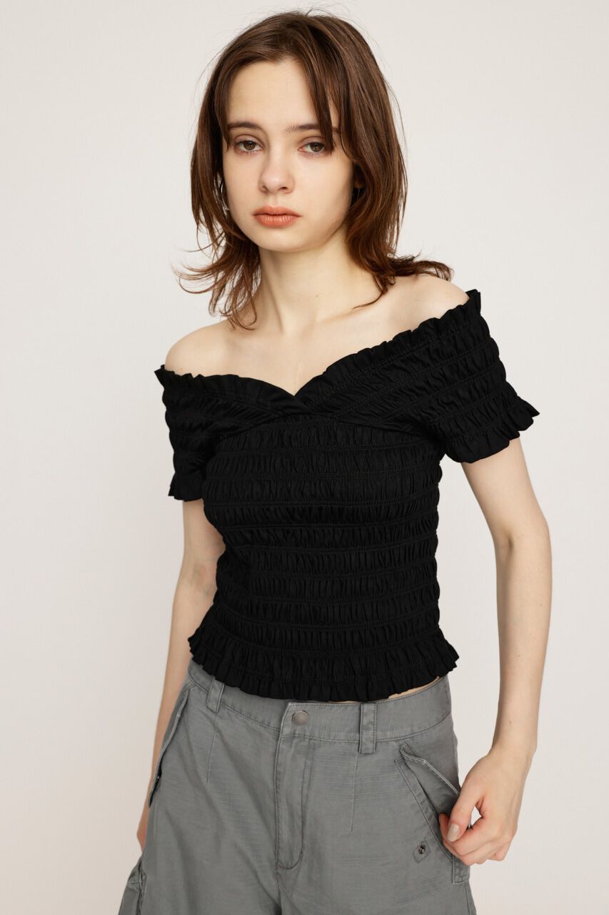 SLY「2WAY SHIRRING BUSTIER トップス」|タンクトップ|BLK