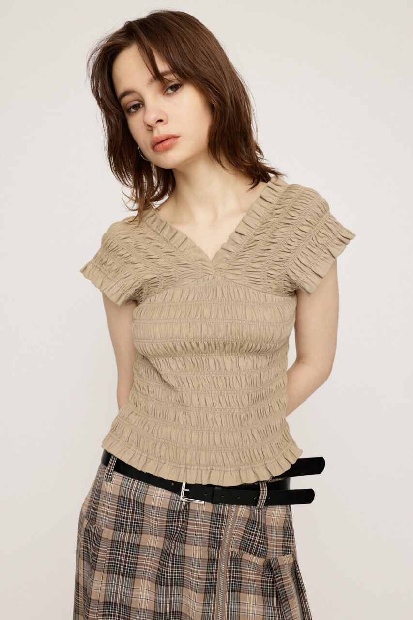 SLY「2WAY SHIRRING BUSTIER トップス」|タンクトップ|BEG