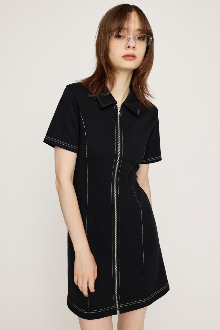 SLY「FRONT ZIP BACK OPEN ショートワンピース」|ワンピース|BLK