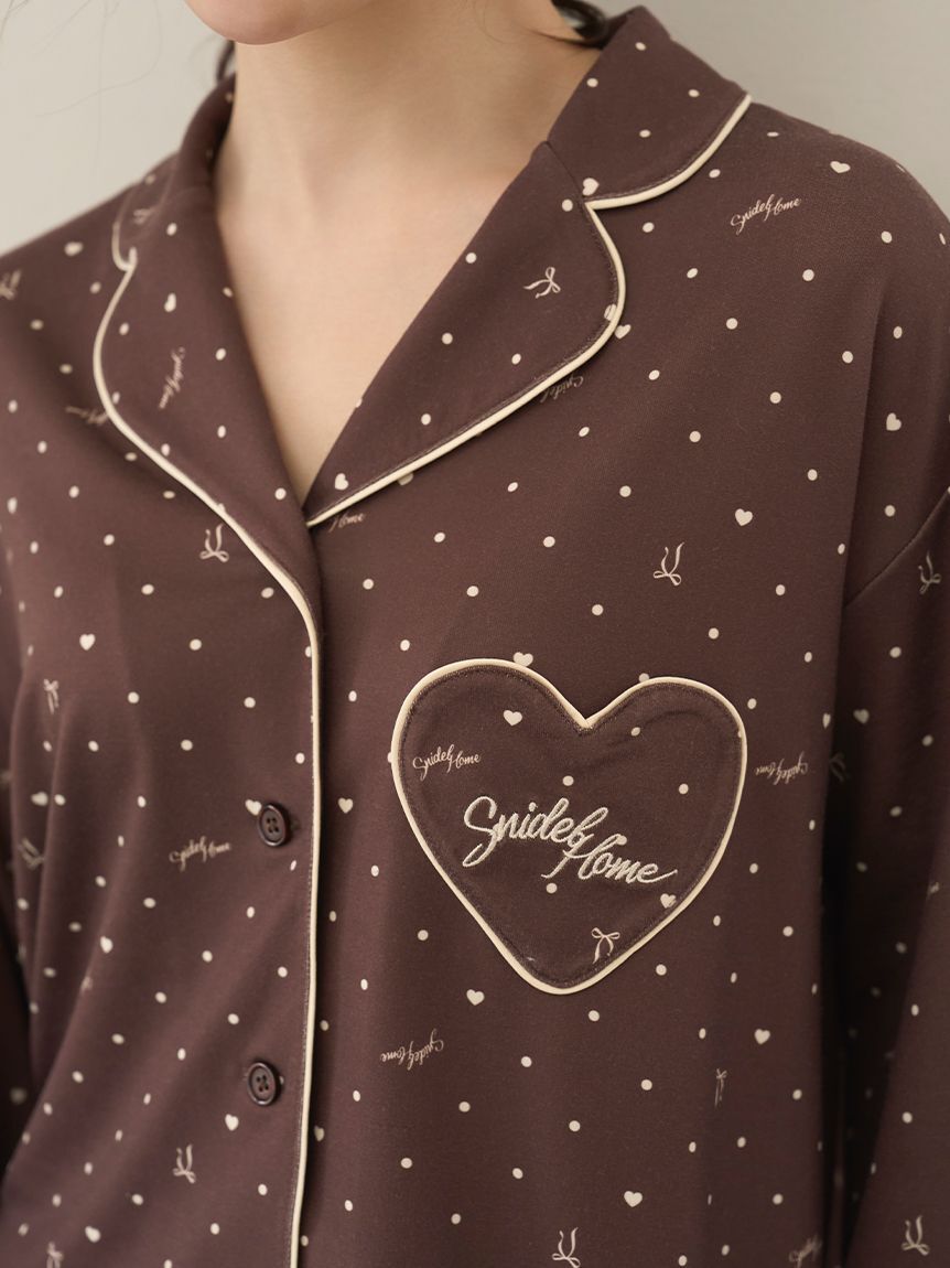 SNIDEL HOME「【WEB限定】【セット商品】ハートドット柄開襟シャツ＆ハートドット柄ロングパンツSET」|ルームウェア|
