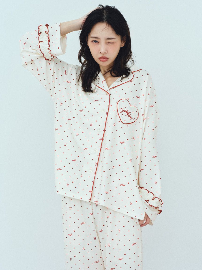 SNIDEL HOME「ハートドット柄開襟シャツ」|ルームウェア|