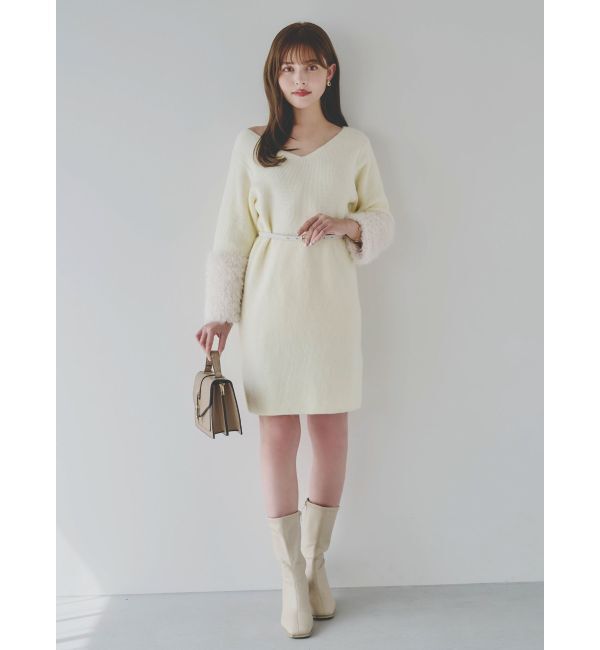 dazzlin「ボリュームファースリーブビットミニワンピース」|ワンピース|