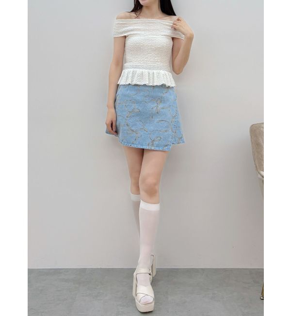 MERCURYDUO「リボンプリントデニムラップスカパン」|スカート|