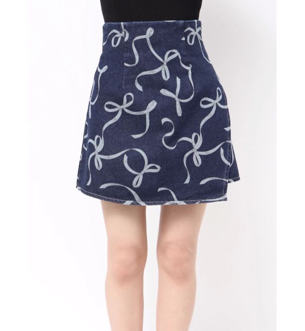 MERCURYDUO「リボンプリントデニムラップスカパン」|スカート|
