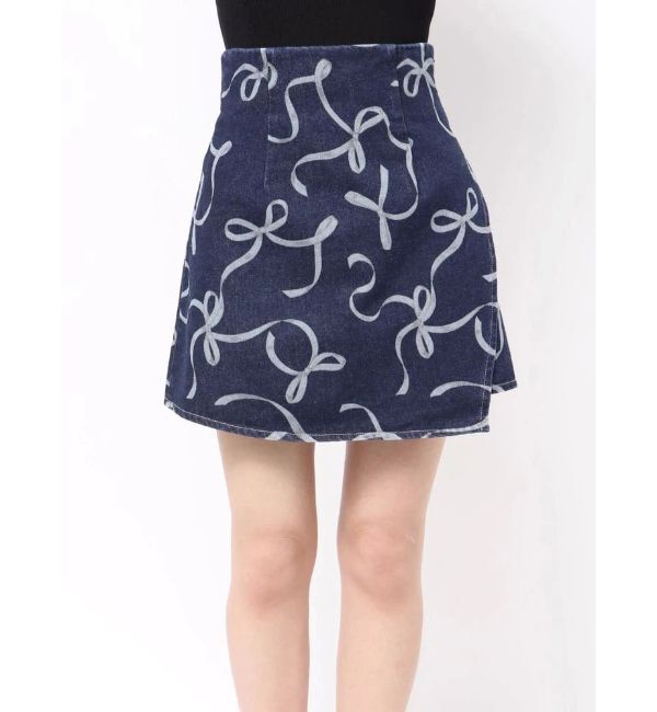 MERCURYDUO「リボンプリントデニムラップスカパン」|スカート|インディゴ