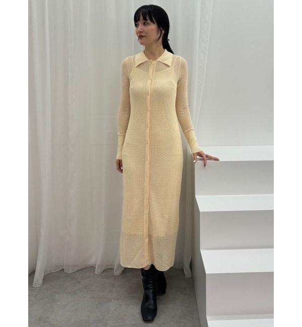 LAGUNAMOON「オープンワークパターンカラーニットワンピース」|ワンピース|アイボリー