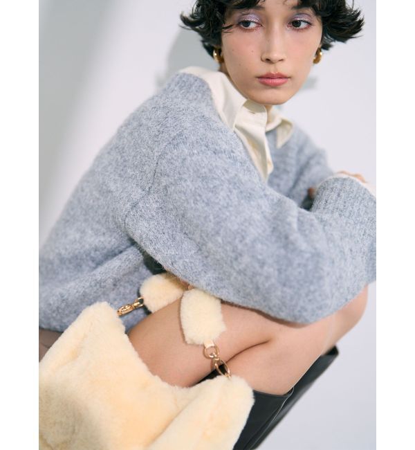 LAGUNAMOON「【WEB限定】Vネックカラーショートニットプルオーバー」|ニット・セーター|グレー