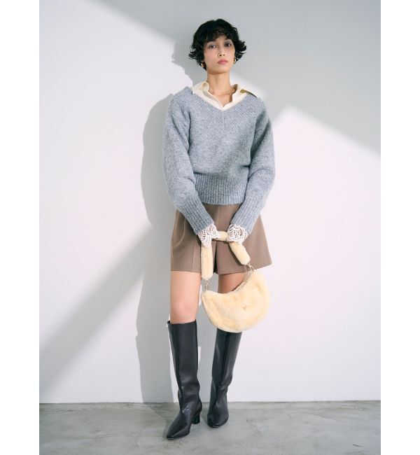 LAGUNAMOON「【WEB限定】Vネックカラーショートニットプルオーバー」|ニット・セーター|