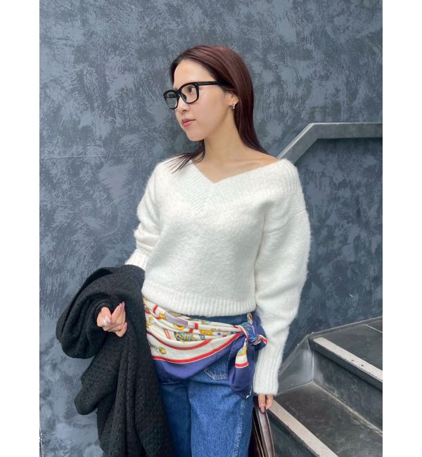 LAGUNAMOON「【WEB限定】Vネックカラーショートニットプルオーバー」|ニット・セーター|