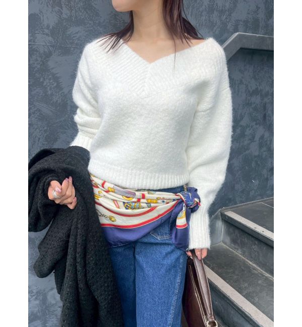 LAGUNAMOON「【WEB限定】Vネックカラーショートニットプルオーバー」|ニット・セーター|