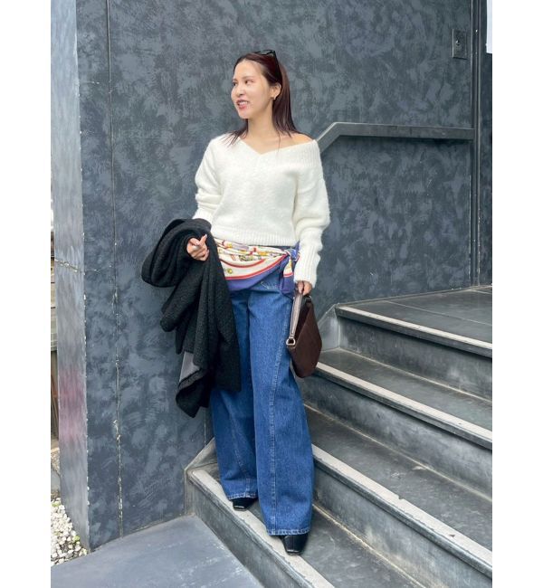 LAGUNAMOON「【WEB限定】Vネックカラーショートニットプルオーバー」|ニット・セーター|