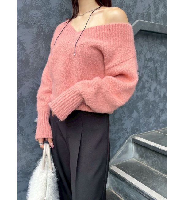 LAGUNAMOON「【WEB限定】Vネックカラーショートニットプルオーバー」|ニット・セーター|