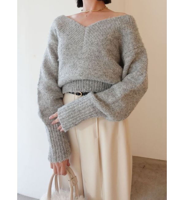 LAGUNAMOON「【WEB限定】Vネックカラーショートニットプルオーバー」|ニット・セーター|