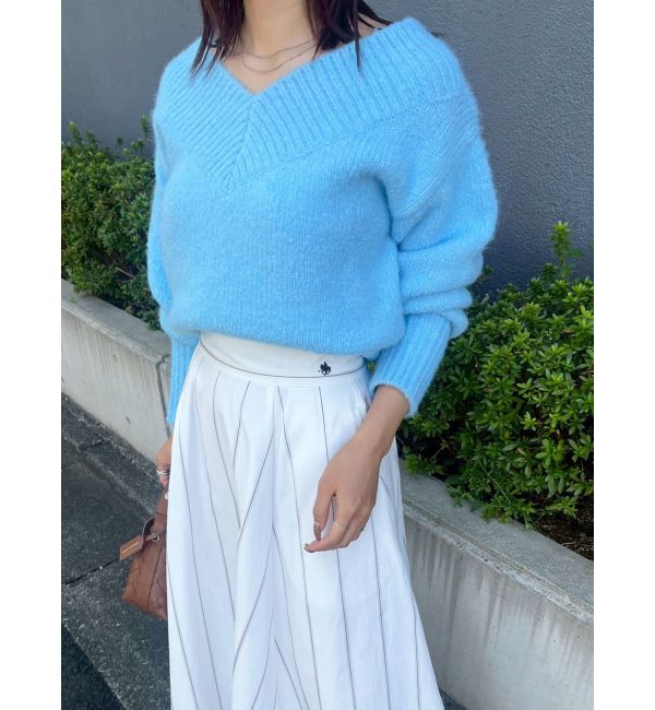 LAGUNAMOON「【WEB限定】Vネックカラーショートニットプルオーバー」|ニット・セーター|ブルー