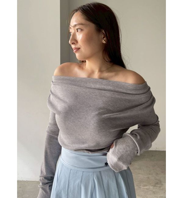 LAGUNAMOON「オフショルドレープ2WAYトップス」|Tシャツ・カットソー|ライトグレー