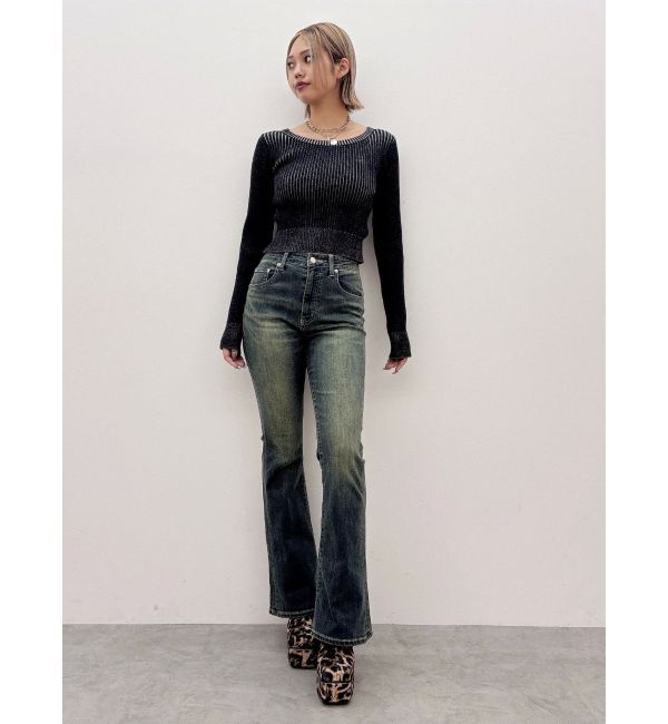 EVRIS「ヴィンテージライクストレッチフレアデニムパンツ」|デニム|