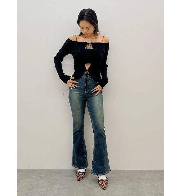 EVRIS「ヴィンテージライクストレッチフレアデニムパンツ」|デニム|