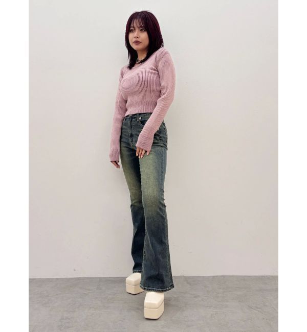 EVRIS「ヴィンテージライクストレッチフレアデニムパンツ」|デニム|