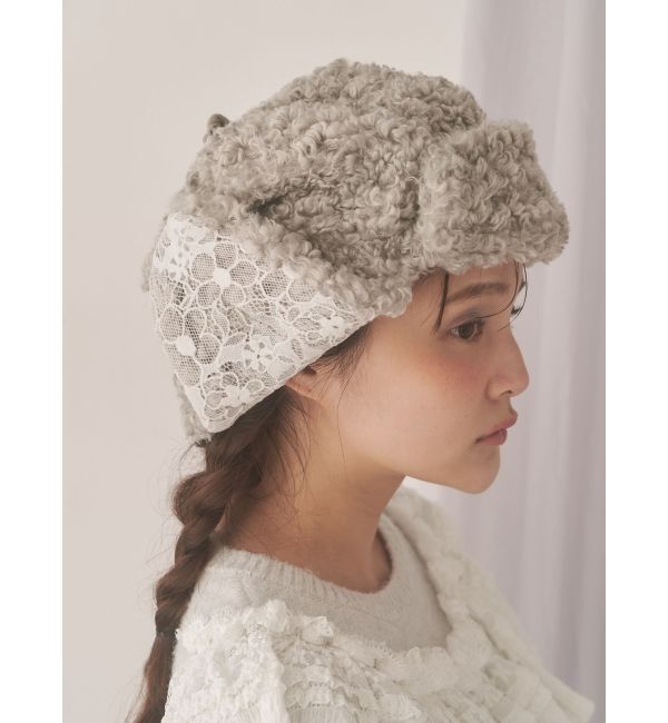 merry jenny「レースドッキングボアハット」|ハット|グレー