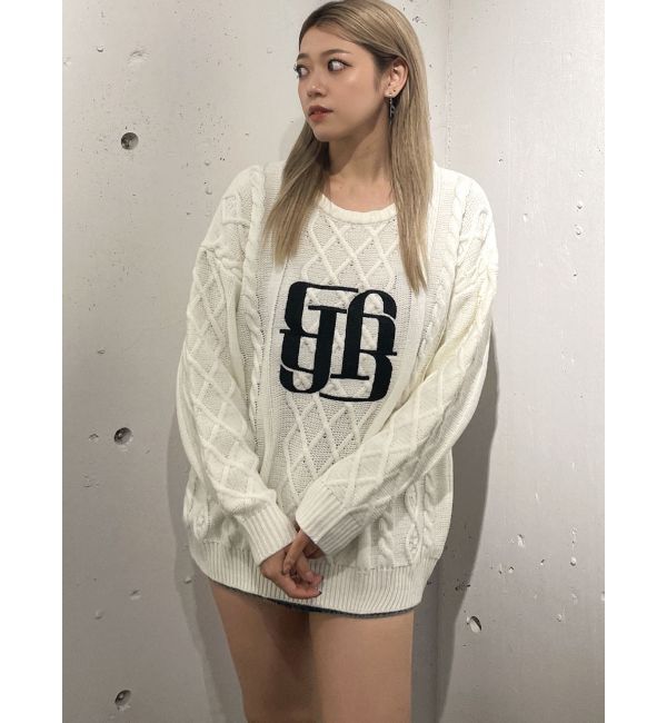 GYDA「BIG GYGYロゴ刺繍ケーブルニットトップス」|ニット・セーター|