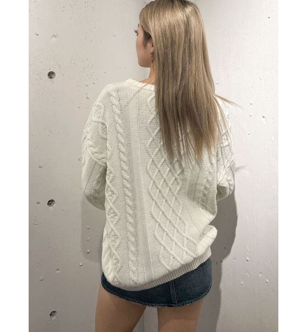 GYDA「BIG GYGYロゴ刺繍ケーブルニットトップス」|ニット・セーター|