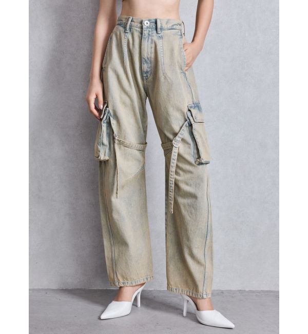 GYDA「ハイウエスト Urban Utility Wash Cargoデニムパンツ」|デニム|アイスブルー