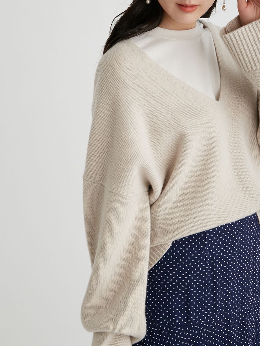 Mila Owen「Vネックハイラインウォッシャブルニット」|ニット・セーター|