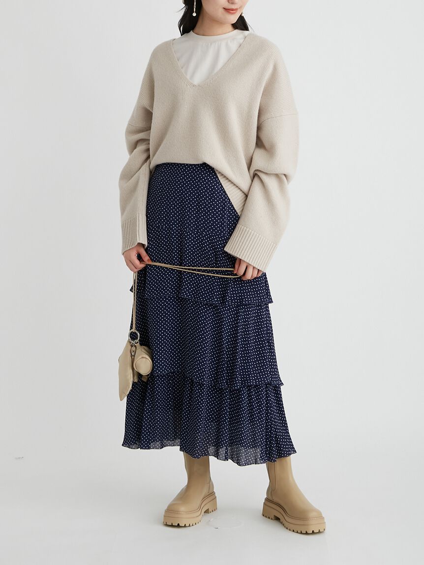 Mila Owen「Vネックハイラインウォッシャブルニット」|ニット・セーター|