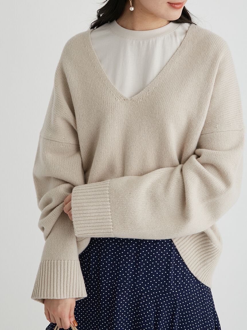 Mila Owen「Vネックハイラインウォッシャブルニット」|ニット・セーター|