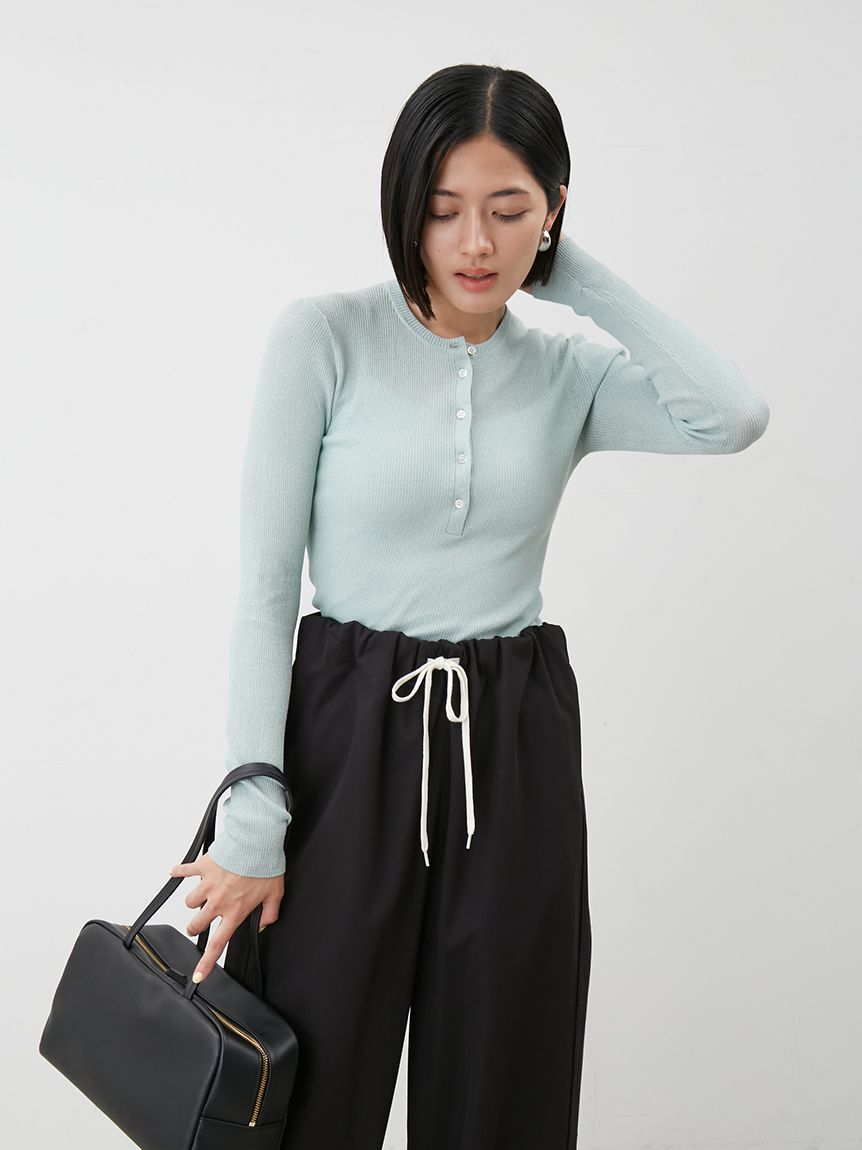 Mila Owen「ヘンリーネックシアーリブニットプルオーバー」|ニット・セーター|